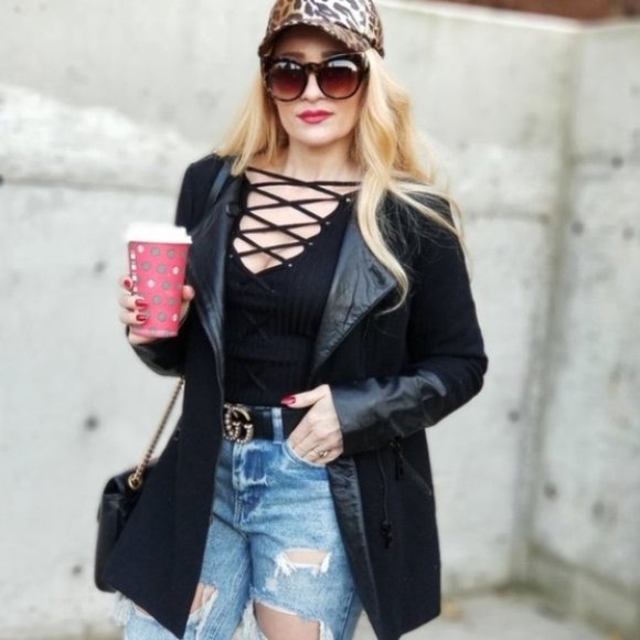 MODERN DOLLZ LEATHER ACCENTED JACKET - Picture 2 of 4